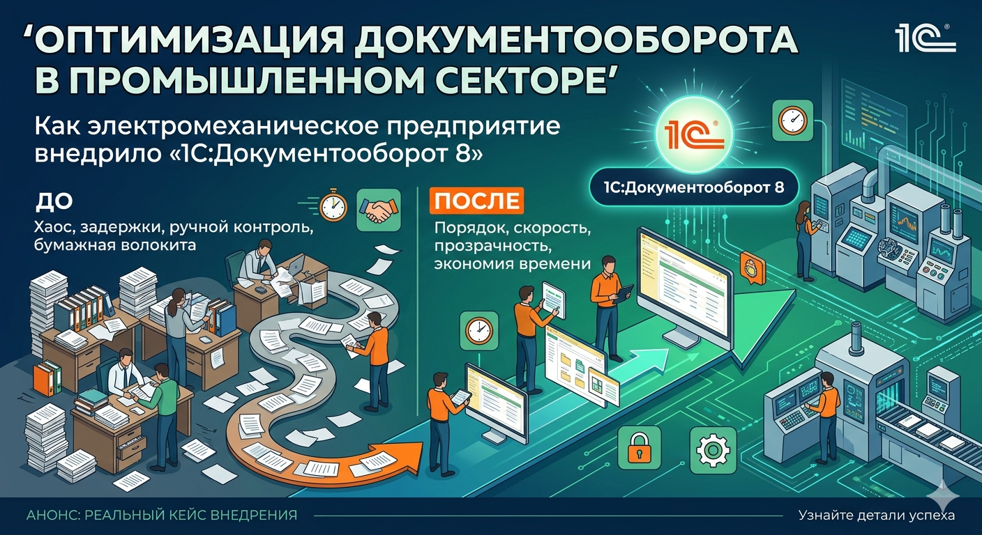 Организация работы в промышленном секторе: как электромеханическое предприятие оптимизировало документооборот с помощью «1С:Документооборот 8»